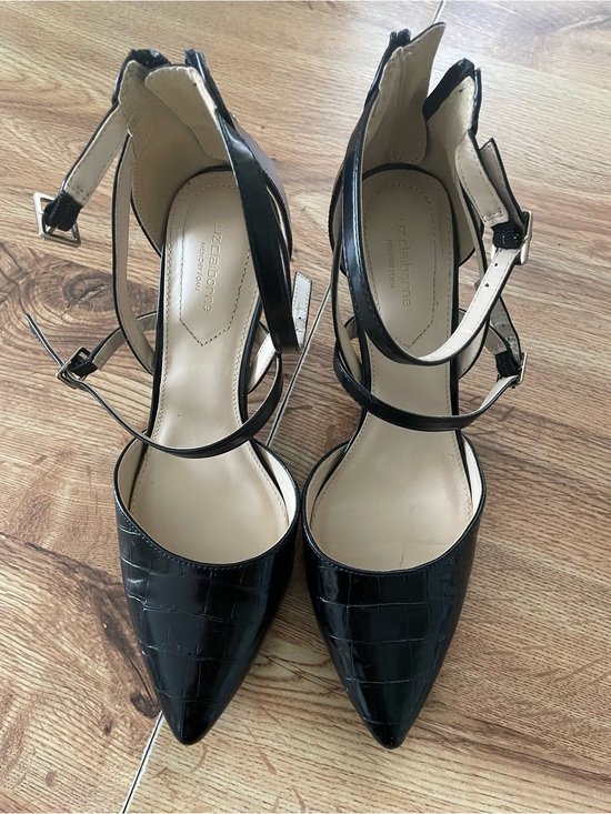 Liz Claiborne Shoes - Liz Claiborne Black Croc-Embossed Pointed-Toe Ankle-Strap Heels